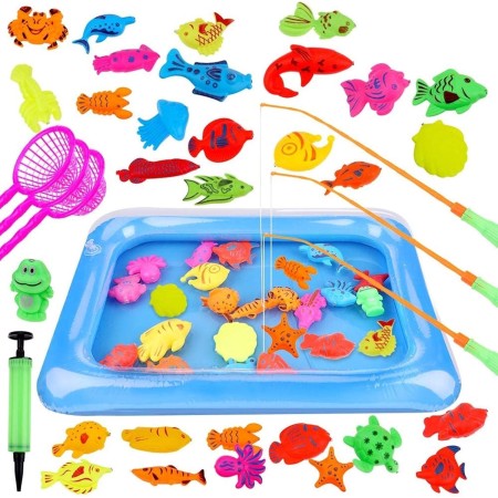 GOLDGE 42PCS Juguete de Pesca para Niño, Juguete de la Flotando Pesca Conjunto para Niños, Juguete de Agua Diversion para Bebe