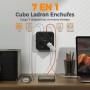 TESSAN Ladron Enchufes Plano con USB C, Enchufe Multiple 4 Schuko con 3 USB, Cargador Multiple 4000W, 7 en 1 Ladron con