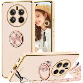 TVVTPU Funda para Realme 12 Pro 5G/ Realme 12 Pro Plus 5G con Cuerda y Anillo de Soporte 360°, Carcasa Galvanizado Suave TPU