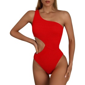 uxxnjfg Bañador Natacion Mujer Verano 2024 Reductores Barriga Swimsuit Un Hombro Color Sólido Bañadores Brasileño Deportivo