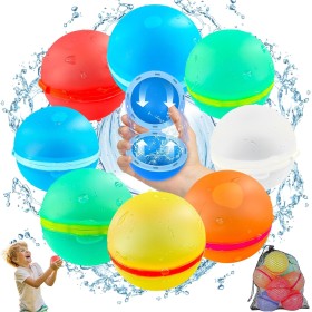 Globos de Agua Reutilizables, Bombas de Agua Silicona de Llenado Rápido Magneticas, 8 Unidades Bolas Agua Colores Autosellantes,