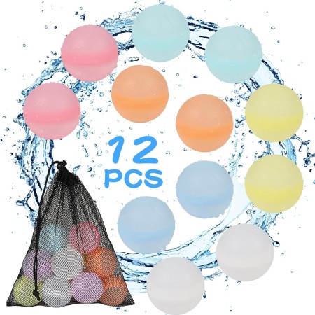 Globos de Agua Reutilizables, Diealles Shine 12 Piezas Globos de Agua, Globos Agua Juguetes de Verano Aptos para Exteriores,