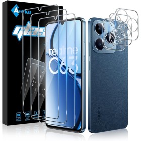 Aerku 3 Piezas Protector de Pantalla para Realme C63/Realme C61 con 3 Piezas Protector de Lente de Cámara, 0.33MM HD 9H Ultra