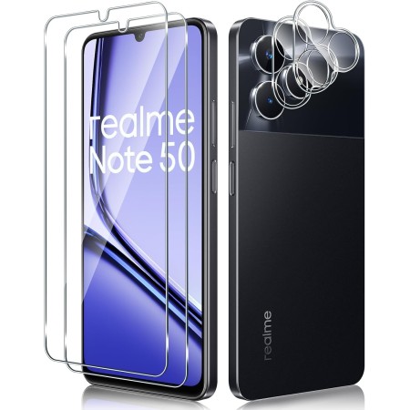 Funrae 2 Piezas Protector de Pantalla para Realme C67 4G con 2 Piezas Protector de Lente de Cámara, 0.33MM HD 9H Ultra