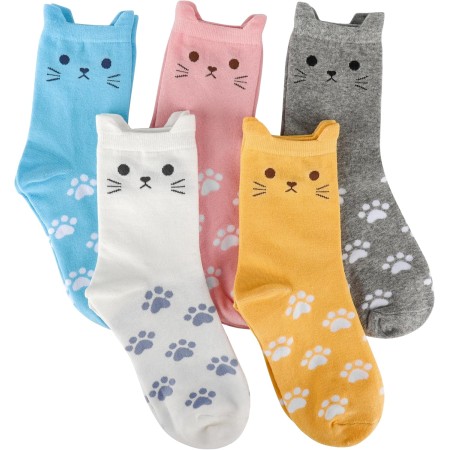Rebundex 5 Pares Calcetines Gatos Mujer Divertidos Calcetines Algodon Regalos Originales para Mujer Regalos para Gatos Amantes