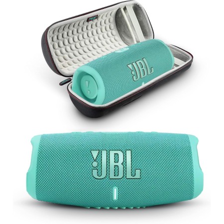 JBL Charge 5 - Altavoz Bluetooth portátil con funda rígida Megen de viaje con IP67 impermeable y salida de carga USB (rosa)