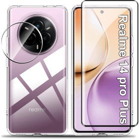 Effcotuo Funda para Realme 14 Pro+/14 Pro Plus Cover con 1 Protector de Pantalla Cristal Templado Case Transparente Protectora