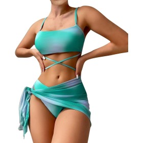 uxxnjfg Bikinis Mujer 2024 Push Up Traje de Baño Mujer 3 Piezas Reductores de Flores Impresión Deportivo Brasileño Bañador Surf