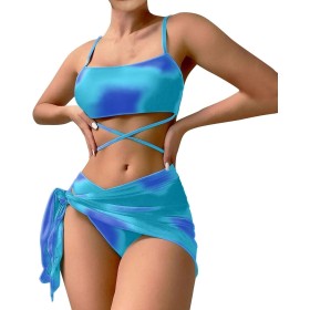 uxxnjfg Bikinis Mujer 2024 Push Up Traje de Baño Mujer 3 Piezas Reductores de Flores Impresión Deportivo Brasileño Bañador Surf
