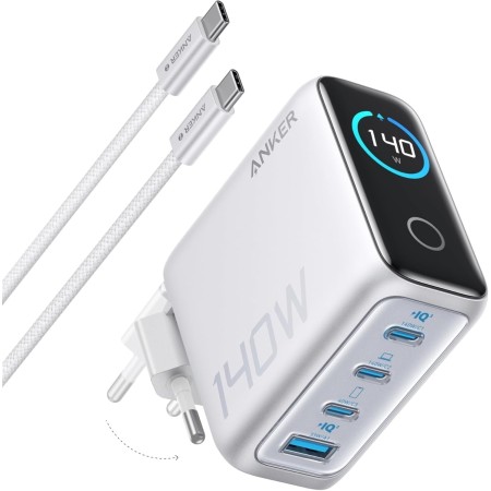 Anker Cargador USB C Carga Rapida 140W, Carga rapida de 4 Puertos, diseño intuitivo y Compatible con MacBook, iPhone 16/15,