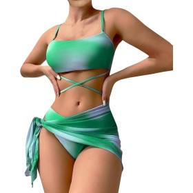 uxxnjfg Bikinis Mujer 2024 Push Up Traje de Baño Mujer 3 Piezas Reductores de Flores Impresión Deportivo Brasileño Bañador Surf