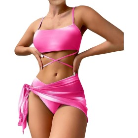 uxxnjfg Bikinis Mujer 2024 Push Up Traje de Baño Mujer 3 Piezas Reductores de Flores Impresión Deportivo Brasileño Bañador Surf