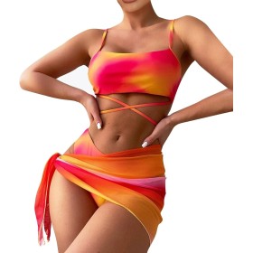 uxxnjfg Bikinis Mujer 2024 Push Up Traje de Baño Mujer 3 Piezas Reductores de Flores Impresión Deportivo Brasileño Bañador Surf