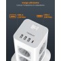 TESSAN Regletas Enchufes Proteccion Sobretension 8 Tomas con 3 USB A y 1 USB C, Torre Regleta Vertical con Interruptor,