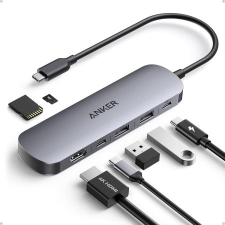 Anker Hub USB C, 7-in-1 Multi-Port USB Adapter for Laptops, 4K@60Hz USB C to HDMI Splitter, 100W MAX Power Delivery, 3xUSBA & C