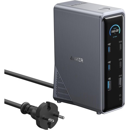 Anker Prime Docking Station 160W, 3 puertos USB-C, 100 W máx. cada uno, 1 puerto USB-A a 12 W máx. , transferencia de datos