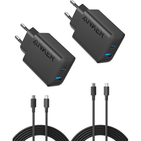 Anker Cargador iPhone Carga Rapida USB C 20W (2 Pack), con 2 Puertos, para iPhone 16/16 Plus/16 Pro/16 Pro MAX/15/iPad y más(2