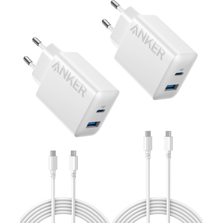 Anker Cargador iPhone Carga Rapida USB C 20W (2 Pack), con 2 Puertos, para iPhone 16/16 Plus/16 Pro/16 Pro MAX/15/iPad y más(2