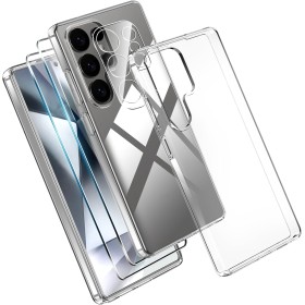 Effcotuo Funda para Samsung Galaxy S25 Ultra 5G Cover con 2 Protector de Pantalla Cristal Templado Case Transparente Protectora