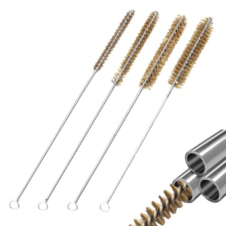 Juego de 4 cepillos de alambre, 8 mm/10 mm/12 mm/15 mm, juego de cepillos de latón y acero inoxidable, para limpieza de tuberías