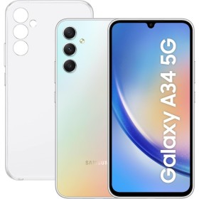 SAMSUNG Galaxy A34 5G (256GB, 8 GB de RAM) + Funda - Smartphone Android Color Plata, Pantalla Super AMOLED de 6,6 Pulgadas,