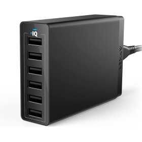 Anker Cargador USB, PowerPort 6 USB 60W de 6 Puertos, Cargador de sobremesa de tamaño Familiar con tecnología PowerIQ, para