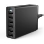 Anker Cargador USB, PowerPort 6 USB 60W de 6 Puertos, Cargador de sobremesa de tamaño Familiar con tecnología PowerIQ, para