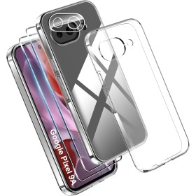 Effcotuo Funda para Google Pixel 9A Cover con 2 Protector de Pantalla Cristal Templado Case Transparente Protectora de Silicona
