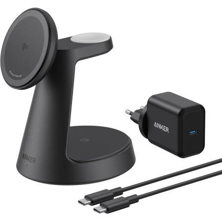 Anker MagGo Cargador Inalámbrico iPhone 3 en 1 con MagSafe 15W(Soporte de Carga), Cargador Magnético con Certificación Qi2, para