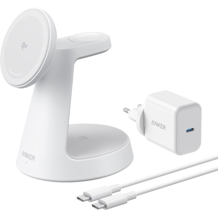 Anker MagGo Cargador Inalámbrico iPhone 3 en 1 con MagSafe 15W(Soporte de Carga), Cargador Magnético con Certificación Qi2, para