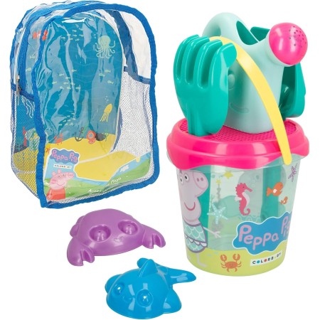 COLORBABY 77338 - Peppa Pig Set Cubo de Playa Infantil con Mochila, Pala, rastrillo, regadera y Accesorios, Juguetes de Verano