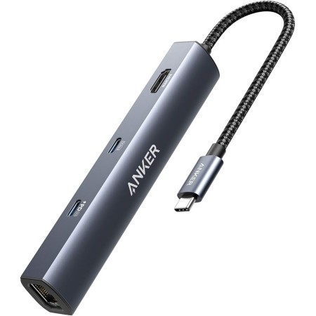 Anker PowerExpand - Adaptador Ethernet USB-C 6 en 1, concentrador Ethernet PD, 65 PD, HDMI 4K, Ethernet de 1 Gbps, Datos USB-C,