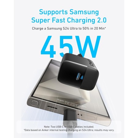 Anker Cargador Superrápido USB-C de 45 W, Cargador con Cable USB-C Compatible con Carga Rápida PPS para Samsung Galaxy S24