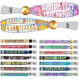 Pulseras de Tela Personalizadas - Pulseras Vip Personalizadas y Ajustable para Eventos Logo/Texto/Nombre Personalizado, Para