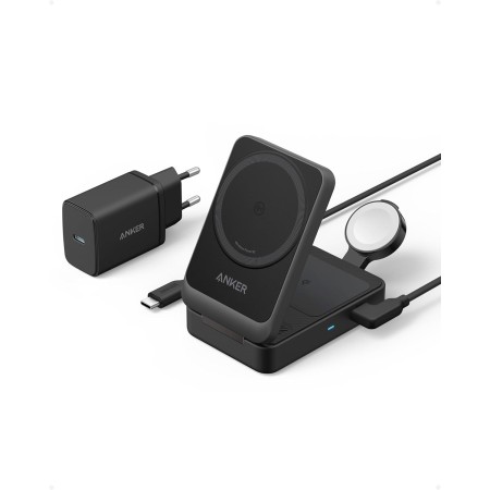 Anker MagGo Cargador Inalámbrico iPhone 3 en 1 con MagSafe 15W, Cargador Magsafe Soporte de Carga Certificado Qi2, iPhone