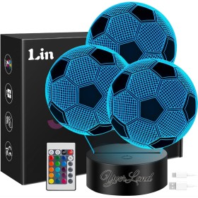YverLand Lamparita LED con forma de 3 balones de fútbol, 16 colores y mando a distancia. Decoración deportiva para dormitorios y