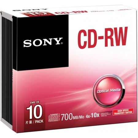 Sony 10CRW80SHS - CD-RW vírgenes (CD-RW, 700 MB, 10 Pieza(s), 120 mm, 1,2 mm, 1,2 m/s)