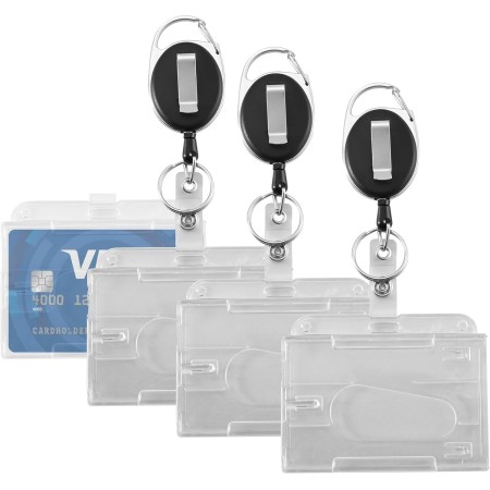 Juego de 4 portatarjetas con clip de plástico rígido, llavero extensible de plástico rígido, portatarjetas de identificación