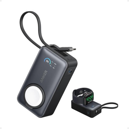 Anker MagGo Power Bank para Apple Watch, Batería Compacta de 10.000 mAh con Certificación Oficial y Cable USB-C Integrado, 35 W