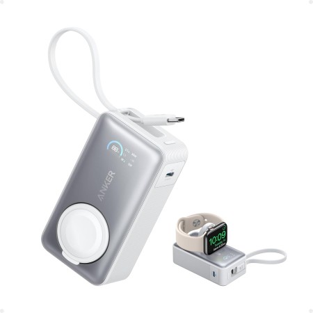 Anker MagGo Power Bank para Apple Watch, Batería Compacta de 10.000 mAh con Certificación Oficial y Cable USB-C Integrado, 35 W