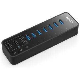Hub USB 10 Puertos, Anker, con 7 Puertos de Hub USB 3.0, 60W, 3 Puertos de Carga rápida PowerIQ para iPhone, iPad, Samsung,