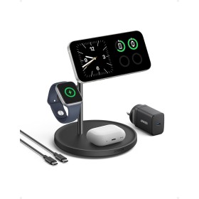 Anker MagGo Estación de Cargador Inalámbrico iPhone 3 en 1 Magsafe 15W, Cargador Inalambrico Compatible con MagSafe para iPhone