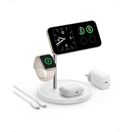 Anker MagGo Estación de Cargador Inalámbrico iPhone 3 en 1 Magsafe 15W, Cargador Inalambrico Compatible con MagSafe para iPhone