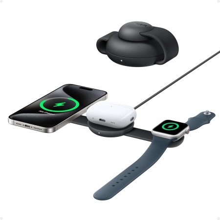 Anker MagGo Cargador Inalámbrico iPhone Estación de Carga Inalámbrica 3 en 1 Compatible con MagSafe Qi2 15W, Base de Carga