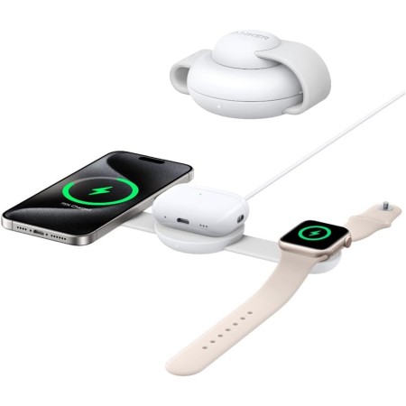 Anker MagGo Cargador Inalámbrico iPhone Estación de Carga Inalámbrica 3 en 1 Compatible con MagSafe Qi2 15W, Base de Carga