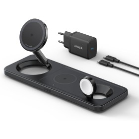 Anker Estación de Cargador Inalambrico iPhone 3 en 1 Plegable, Soporte de Carga Ultrarápida 15W Certificado Qi2 para iPhone