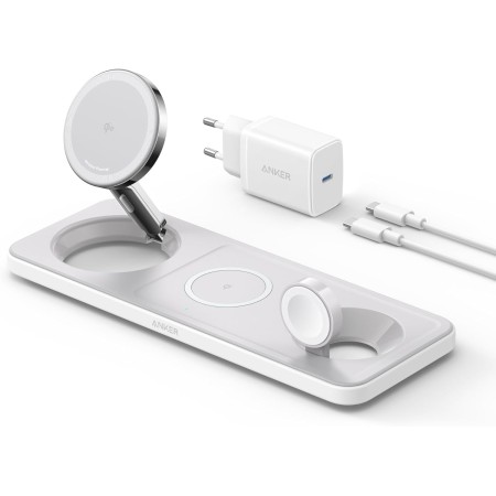 Anker Estación de Cargador Inalambrico iPhone 3 en 1 Plegable, Soporte de Carga Ultrarápida 15W Certificado Qi2 para iPhone