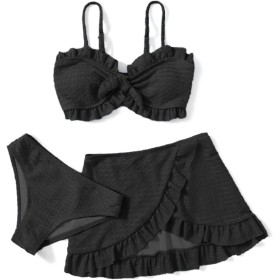 Arshiner Conjunto de Bikini de 3 Piezas con Tirantes y Adornos de Volantes para Niñas Bañador de Playa de Verano Top+Rocks
