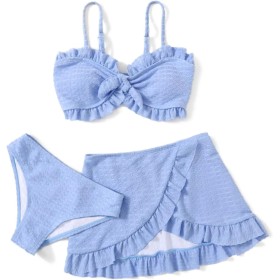 Arshiner Conjunto de Bikini de 3 Piezas con Tirantes y Adornos de Volantes para Niñas Bañador de Playa de Verano Top+Rocks