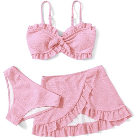 Arshiner Conjunto de Bikini de 3 Piezas con Tirantes y Adornos de Volantes para Niñas Bañador de Playa de Verano Top+Rocks